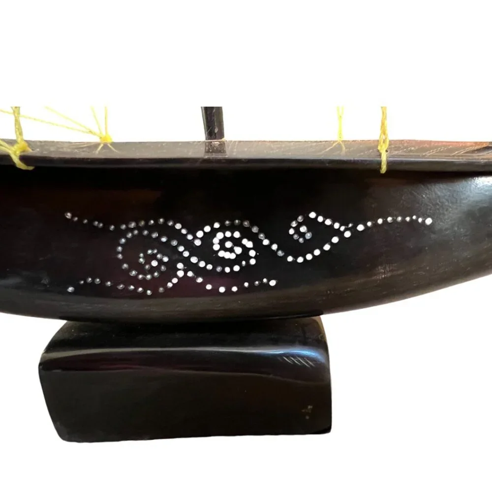 Rare! Large Vtg Bone and Horn Sailboat Hand-Engraved Inlay 17.5" long x 12" tall - Picture 4 of 15